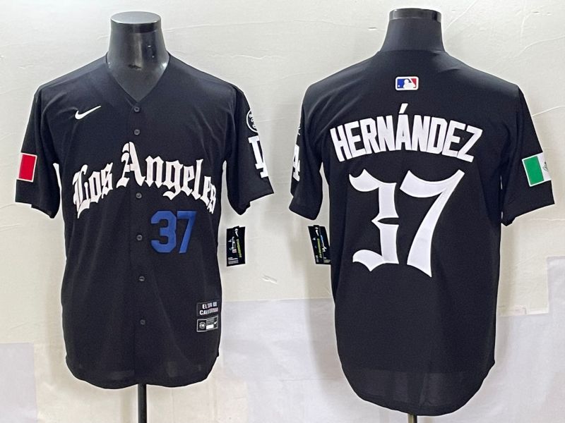 Men 2025 Los Angeles Dodgers #37 Hernandez Black Five generations Joint Name Nike MLB Jersey style 6233